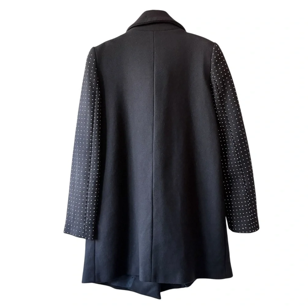 Zara Woman Navy Wool Coat with Studded Sleeves